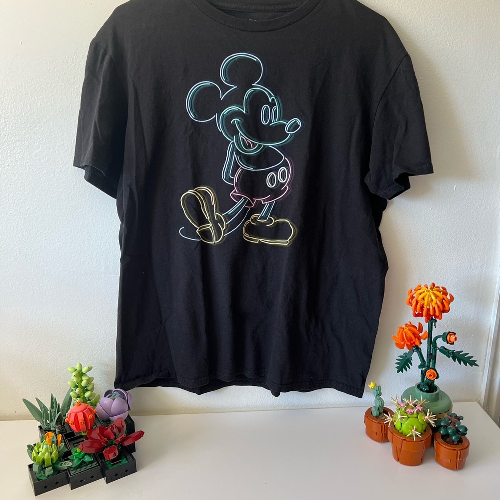 Black T-Shirt with Neon Mickey Mouse Design